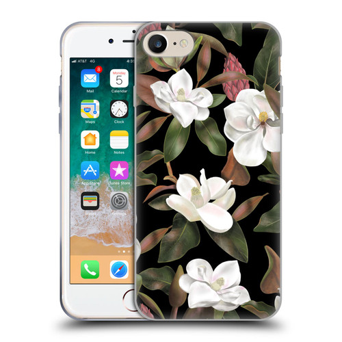 Anis Illustration Magnolias Pattern Black Soft Gel Case for Apple iPhone 7 / 8 / SE 2020 & 2022