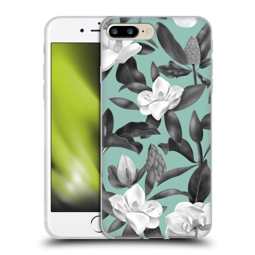 Anis Illustration Magnolias Grey Aqua Soft Gel Case for Apple iPhone 7 Plus / iPhone 8 Plus