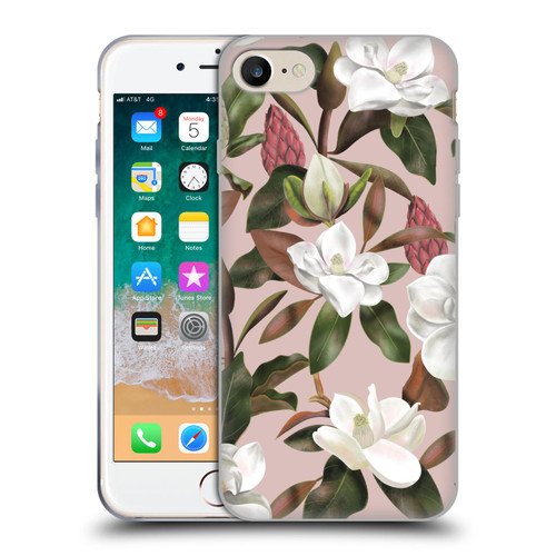 Anis Illustration Magnolias Pattern Light Pink Soft Gel Case for Apple iPhone 7 / 8 / SE 2020 & 2022