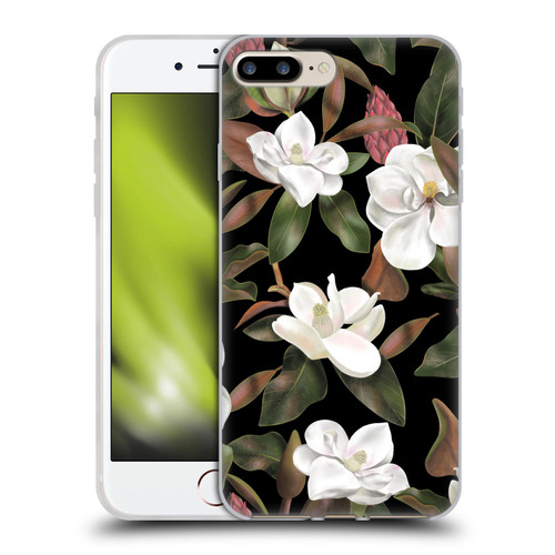 Anis Illustration Magnolias Pattern Black Soft Gel Case for Apple iPhone 7 Plus / iPhone 8 Plus
