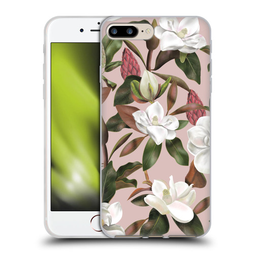 Anis Illustration Magnolias Pattern Light Pink Soft Gel Case for Apple iPhone 7 Plus / iPhone 8 Plus