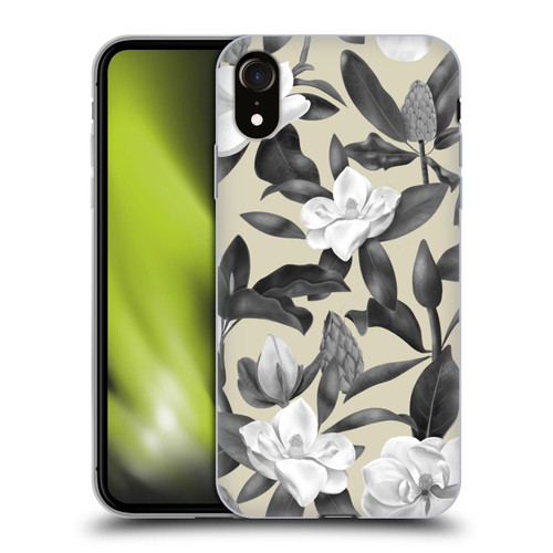 Anis Illustration Magnolias Grey Beige Soft Gel Case for Apple iPhone XR