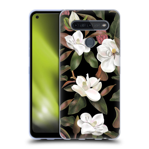 Anis Illustration Magnolias Pattern Black Soft Gel Case for LG K51S