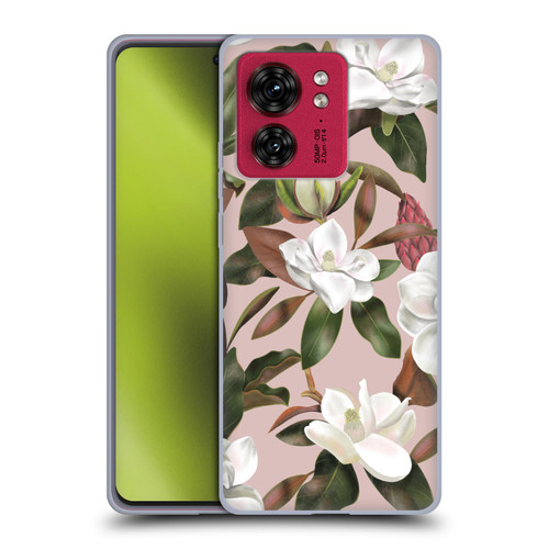 Anis Illustration Magnolias Pattern Light Pink Soft Gel Case for Motorola Moto Edge 40
