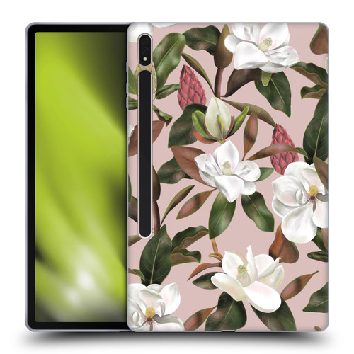 Anis Illustration Magnolias Pattern Light Pink Soft Gel Case for Samsung Galaxy Tab S8 Plus