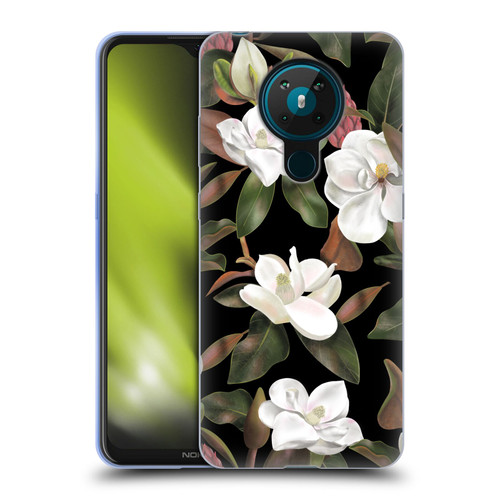 Anis Illustration Magnolias Pattern Black Soft Gel Case for Nokia 5.3