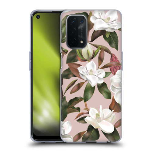 Anis Illustration Magnolias Pattern Light Pink Soft Gel Case for OPPO A54 5G