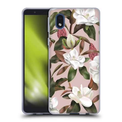 Anis Illustration Magnolias Pattern Light Pink Soft Gel Case for Samsung Galaxy A01 Core (2020)