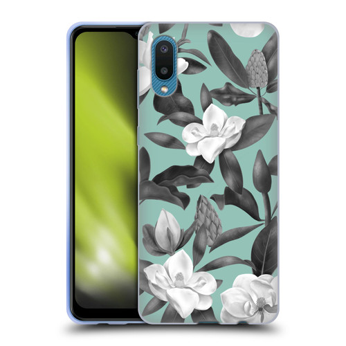 Anis Illustration Magnolias Grey Aqua Soft Gel Case for Samsung Galaxy A02/M02 (2021)