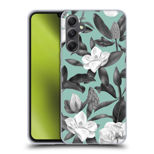 Anis Illustration Magnolias Grey Aqua Soft Gel Case for Samsung Galaxy A34 5G