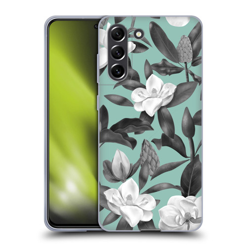 Anis Illustration Magnolias Grey Aqua Soft Gel Case for Samsung Galaxy S21 FE 5G