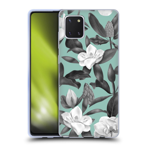 Anis Illustration Magnolias Grey Aqua Soft Gel Case for Samsung Galaxy Note10 Lite