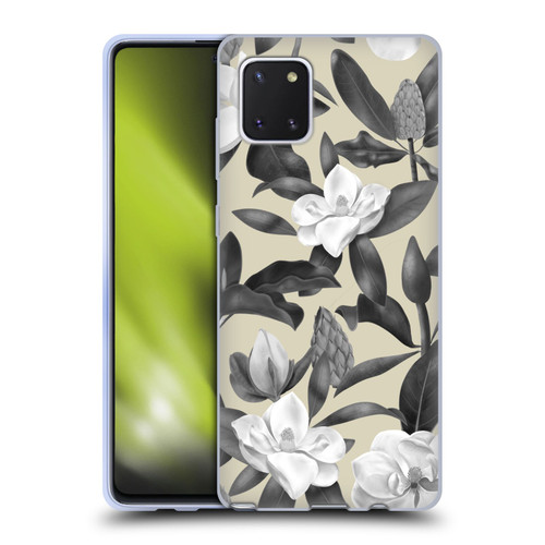 Anis Illustration Magnolias Grey Beige Soft Gel Case for Samsung Galaxy Note10 Lite