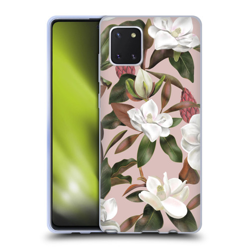 Anis Illustration Magnolias Pattern Light Pink Soft Gel Case for Samsung Galaxy Note10 Lite