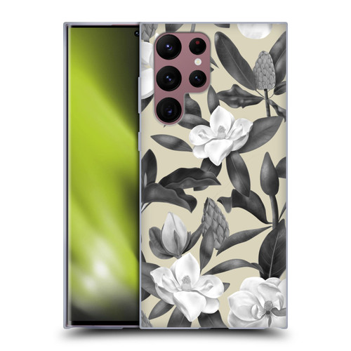 Anis Illustration Magnolias Grey Beige Soft Gel Case for Samsung Galaxy S22 Ultra 5G