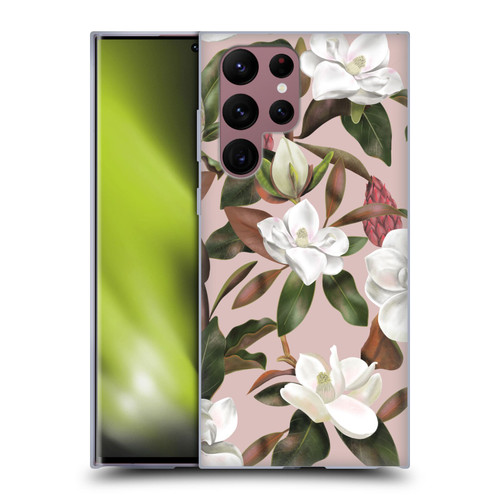 Anis Illustration Magnolias Pattern Light Pink Soft Gel Case for Samsung Galaxy S22 Ultra 5G