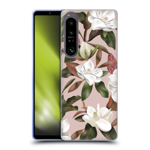 Anis Illustration Magnolias Pattern Light Pink Soft Gel Case for Sony Xperia 1 IV