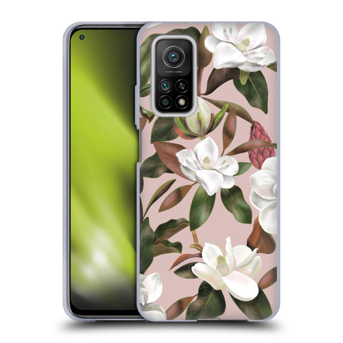 Anis Illustration Magnolias Pattern Light Pink Soft Gel Case for Xiaomi Mi 10T 5G