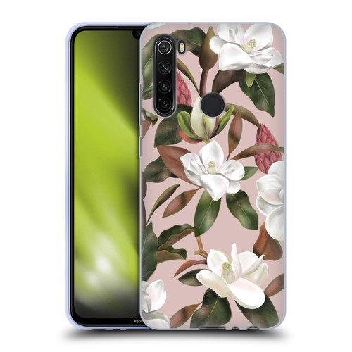 Anis Illustration Magnolias Pattern Light Pink Soft Gel Case for Xiaomi Redmi Note 8T