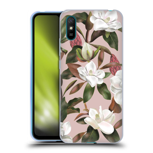 Anis Illustration Magnolias Pattern Light Pink Soft Gel Case for Xiaomi Redmi 9A / Redmi 9AT