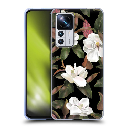 Anis Illustration Magnolias Pattern Black Soft Gel Case for Xiaomi 12T Pro