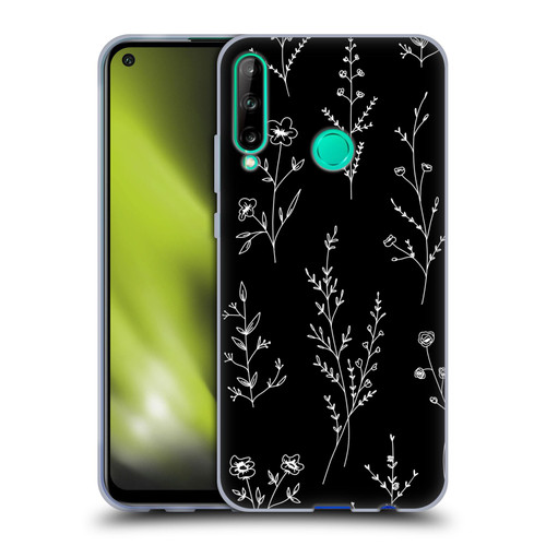Anis Illustration Wildflowers Black Soft Gel Case for Huawei P40 lite E