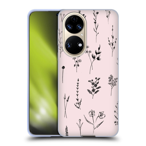 Anis Illustration Wildflowers Light Pink Soft Gel Case for Huawei P50