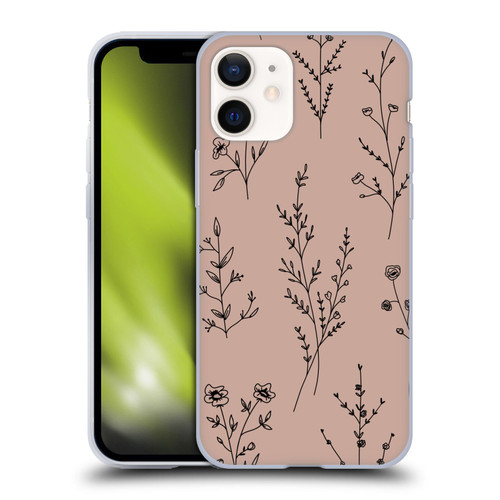 Anis Illustration Wildflowers Blush Pink Soft Gel Case for Apple iPhone 12 Mini