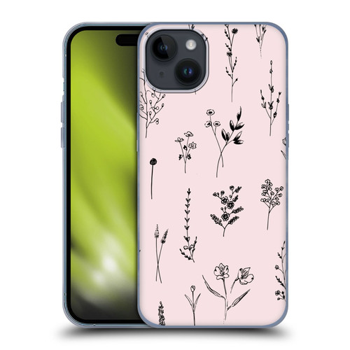 Anis Illustration Wildflowers Light Pink Soft Gel Case for Apple iPhone 15 Plus