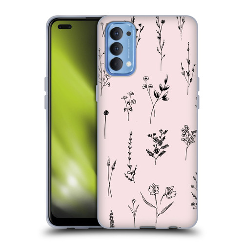 Anis Illustration Wildflowers Light Pink Soft Gel Case for OPPO Reno 4 5G