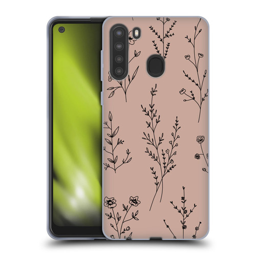Anis Illustration Wildflowers Blush Pink Soft Gel Case for Samsung Galaxy A21 (2020)