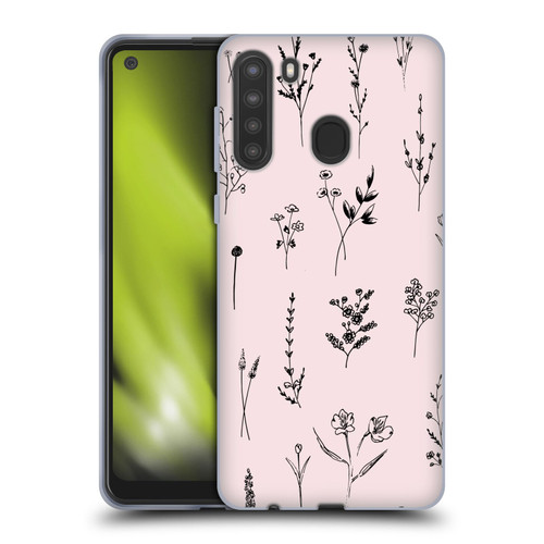 Anis Illustration Wildflowers Light Pink Soft Gel Case for Samsung Galaxy A21 (2020)