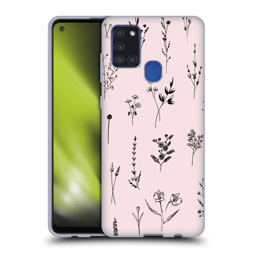 Anis Illustration Wildflowers Light Pink Soft Gel Case for Samsung Galaxy A21s (2020)