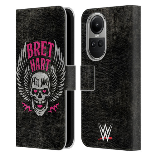 WWE Bret Hart Hitman Skull Leather Book Wallet Case Cover For OPPO Reno10 5G / Reno10 Pro 5G