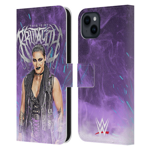WWE Rhea Ripley This Is My Brutality Leather Book Wallet Case Cover For Apple iPhone 15 Plus