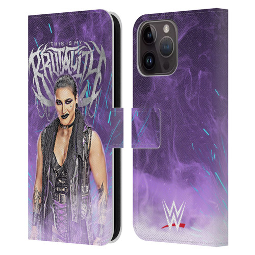 WWE Rhea Ripley This Is My Brutality Leather Book Wallet Case Cover For Apple iPhone 15 Pro Max