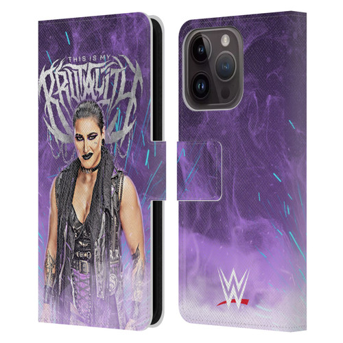 WWE Rhea Ripley This Is My Brutality Leather Book Wallet Case Cover For Apple iPhone 15 Pro