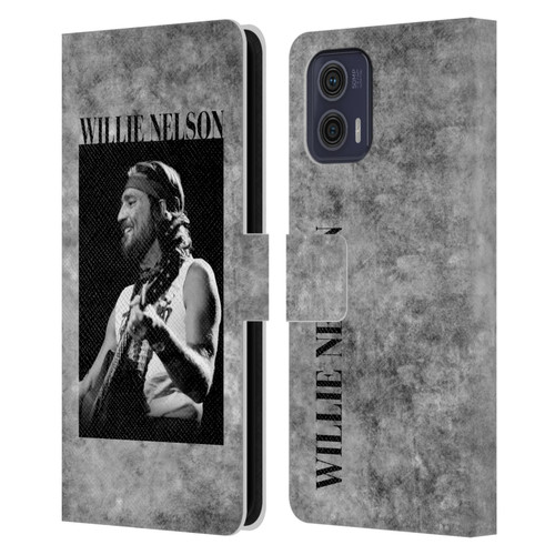 Willie Nelson Grunge Black And White Leather Book Wallet Case Cover For Motorola Moto G73 5G