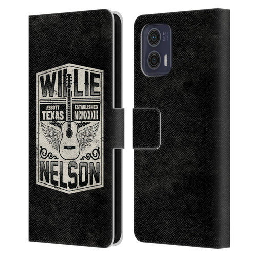 Willie Nelson Grunge Flying Guitar Leather Book Wallet Case Cover For Motorola Moto G73 5G