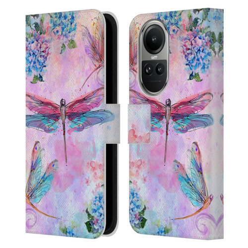 Jena DellaGrottaglia Insects Dragonflies Leather Book Wallet Case Cover For OPPO Reno10 5G / Reno10 Pro 5G