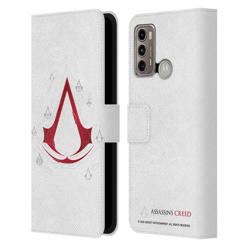 Assassin's Creed Legacy Logo Geometric White Leather Book Wallet Case Cover For Motorola Moto G60 / Moto G40 Fusion