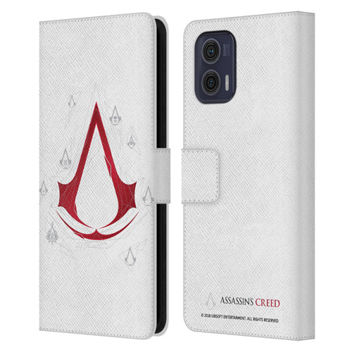 Assassin's Creed Legacy Logo Geometric White Leather Book Wallet Case Cover For Motorola Moto G73 5G