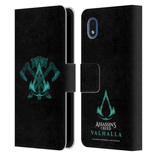 Assassin's Creed Valhalla Symbols And Patterns ACV Weapons Leather Book Wallet Case Cover For Samsung Galaxy A01 Core (2020)