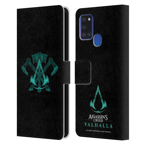 Assassin's Creed Valhalla Symbols And Patterns ACV Weapons Leather Book Wallet Case Cover For Samsung Galaxy A21s (2020)