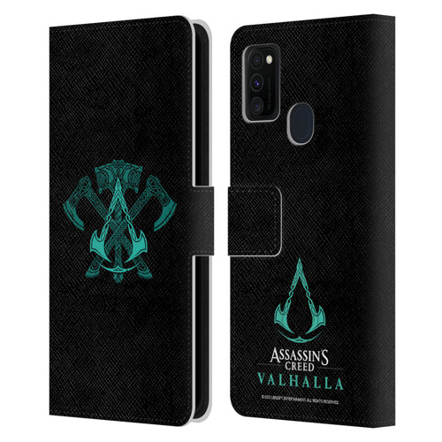 Assassin's Creed Valhalla Symbols And Patterns ACV Weapons Leather Book Wallet Case Cover For Samsung Galaxy M30s (2019)/M21 (2020)