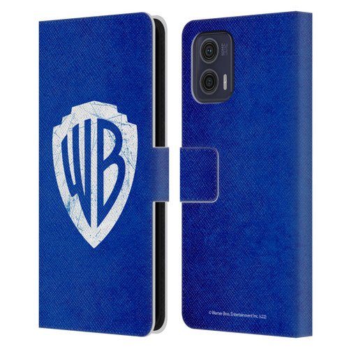 Warner Bros. Shield Logo Distressed Leather Book Wallet Case Cover For Motorola Moto G73 5G