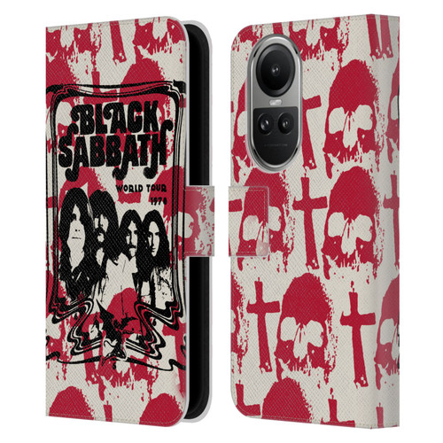 Black Sabbath Key Art Skull Cross World Tour Leather Book Wallet Case Cover For OPPO Reno10 5G / Reno10 Pro 5G