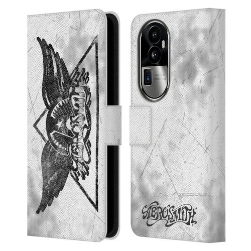 Aerosmith Black And White Triangle Winged Logo Leather Book Wallet Case Cover For OPPO Reno10 Pro+