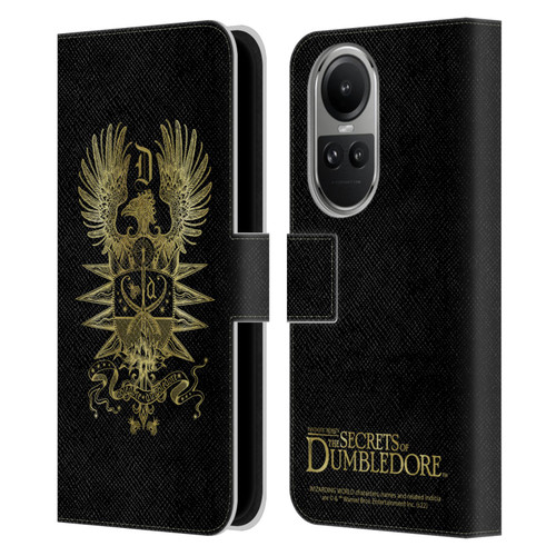 Fantastic Beasts: Secrets of Dumbledore Graphics Dumbledore's Crest Leather Book Wallet Case Cover For OPPO Reno10 5G / Reno10 Pro 5G