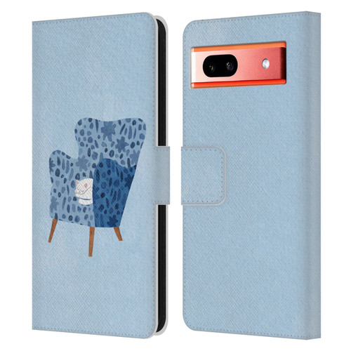 Planet Cat Arm Chair Cornflower Chair Cat Leather Book Wallet Case Cover For Google Pixel 7a